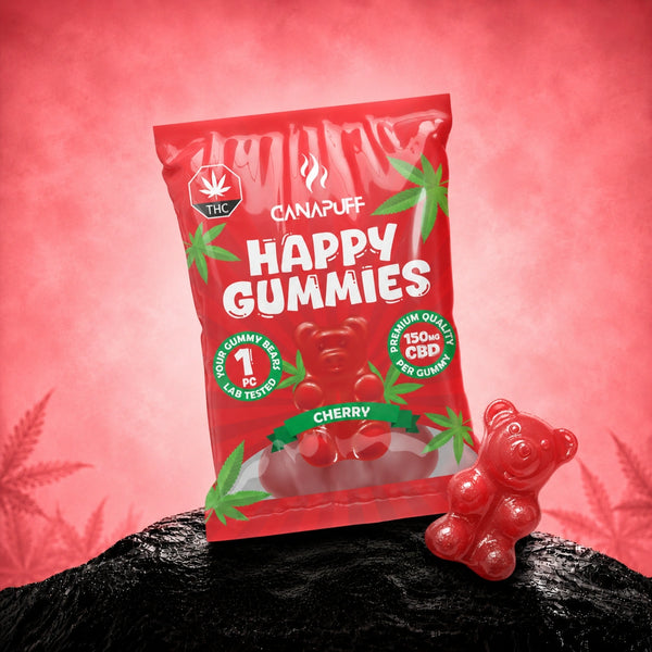 Gomas CBD Canapuff Cherry 150 mg, 1 unidade, goma ácida em forma de urso
