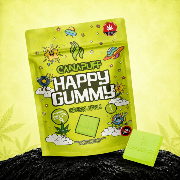 Canapuff Happy Gummy Green Apple, gomas com Delta-9 THC derivado de cânhamo