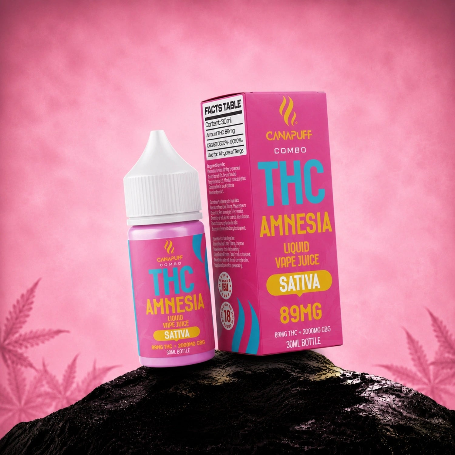 Canapuff Combo Amnesia Delta-9 liquid vape juice 89 mg THC, 30 ml bottle