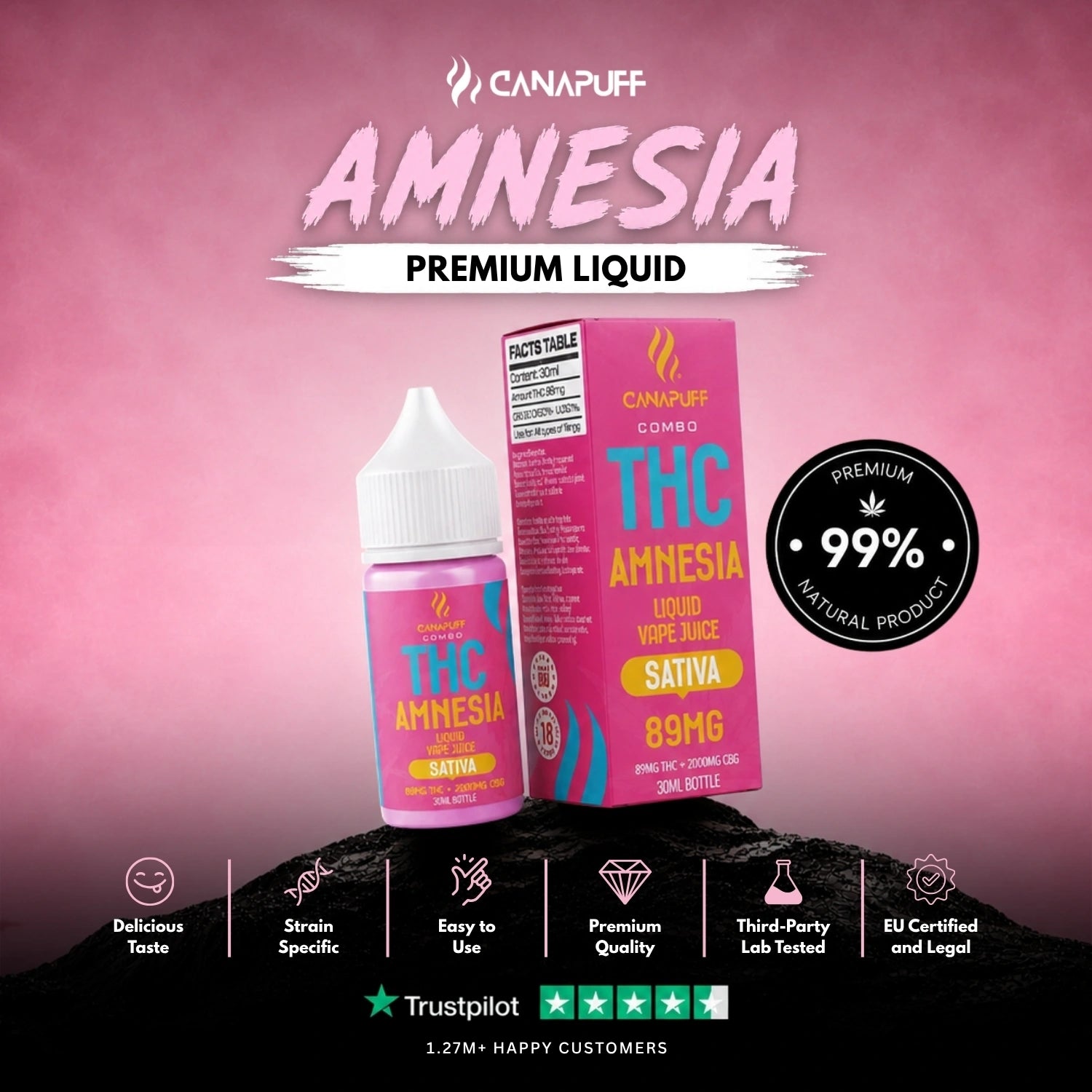 THC liquid 89 mg 2000 mg CBG Amnesia 30 ml