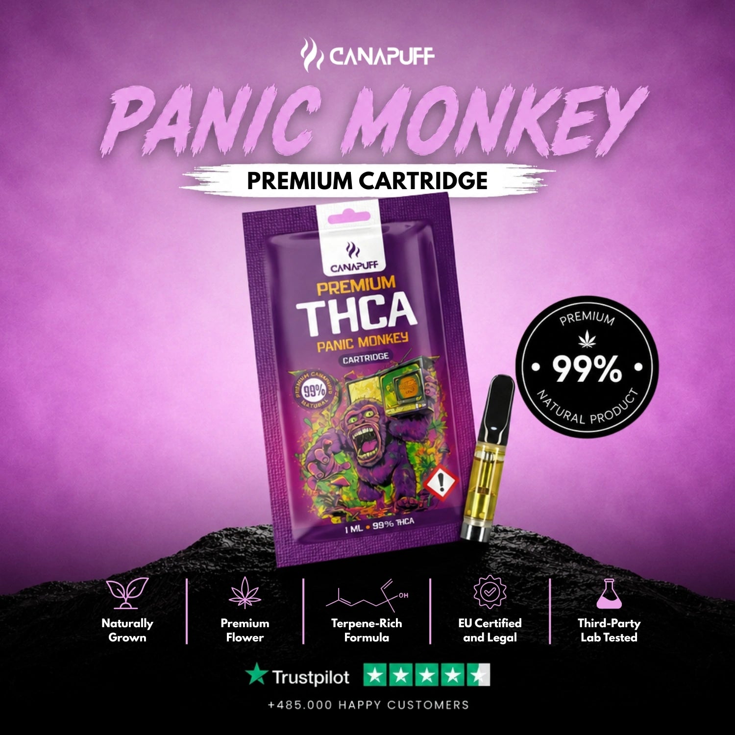 THCA Cartridge Panic Monkey 99%
