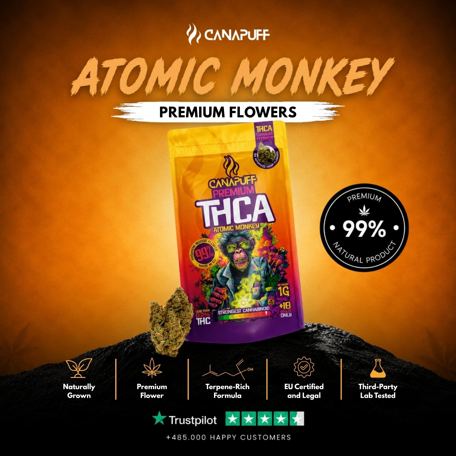 THCA žiedai Atomic Monkey 99%