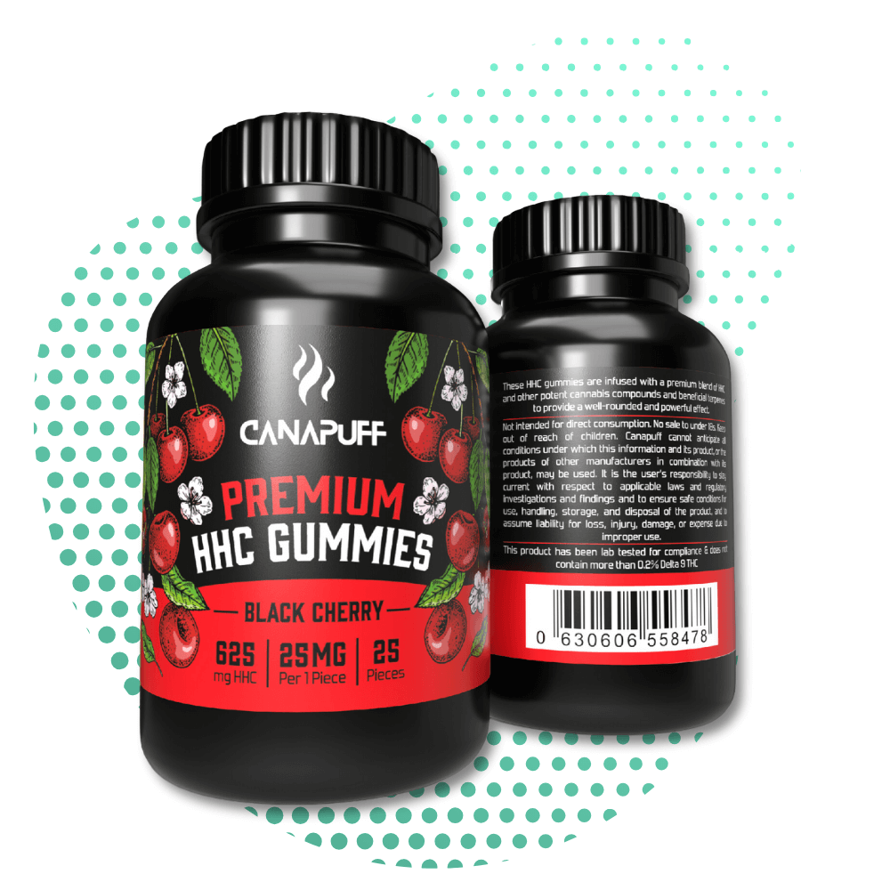 Canapuff premium hhc gummies juodųjų vyšnių skonio