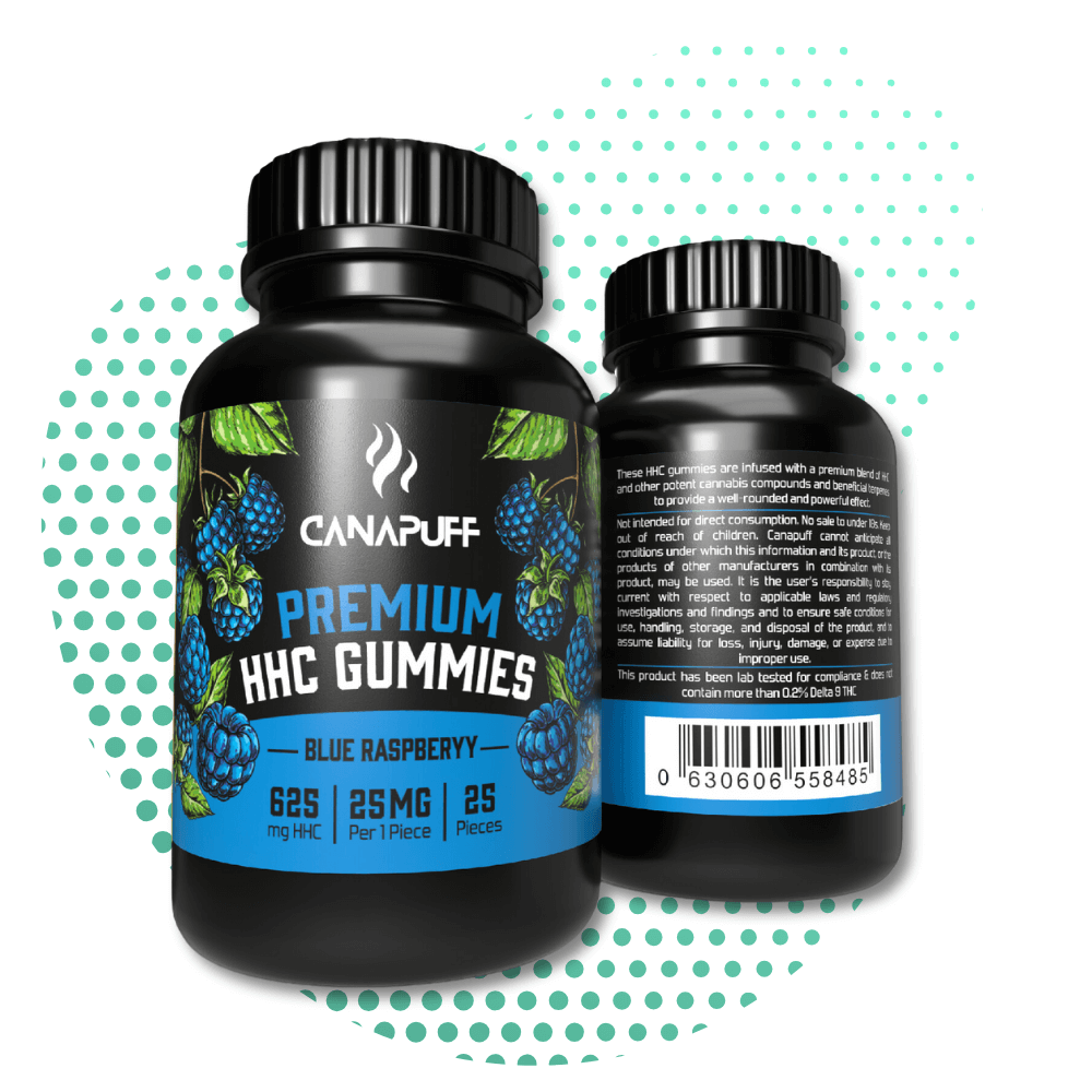 Canapuff premium hhc guminukai mėlynosios avietės skonio