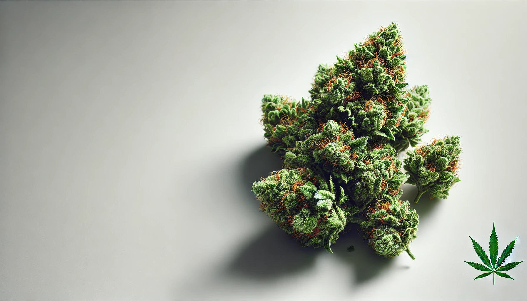 Cannabisbloemen op een witte ondergrond met een bladicoon.