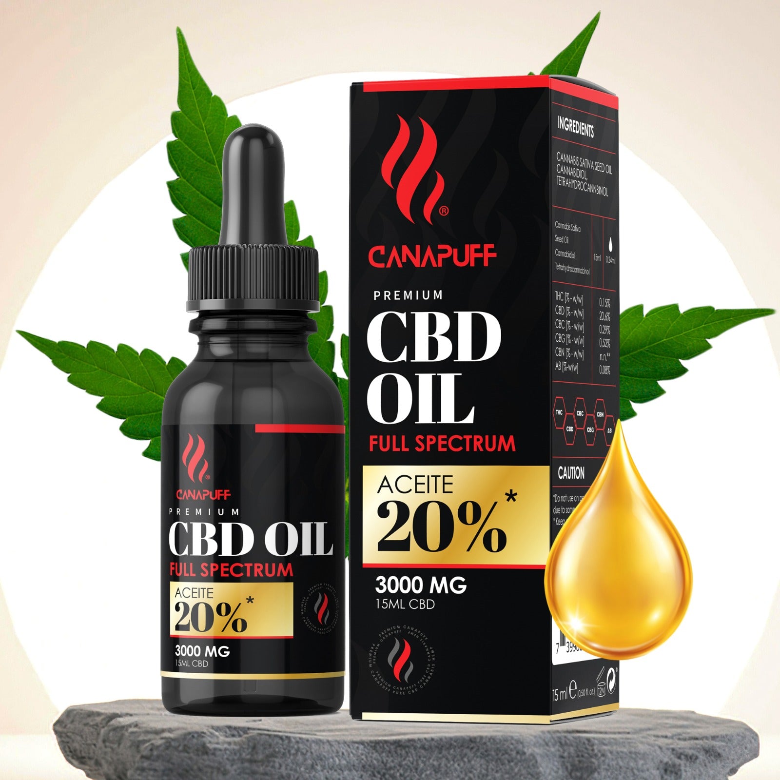 Canapuff - CBD aliejus - pilnas spektras - 20 % - 15 ml