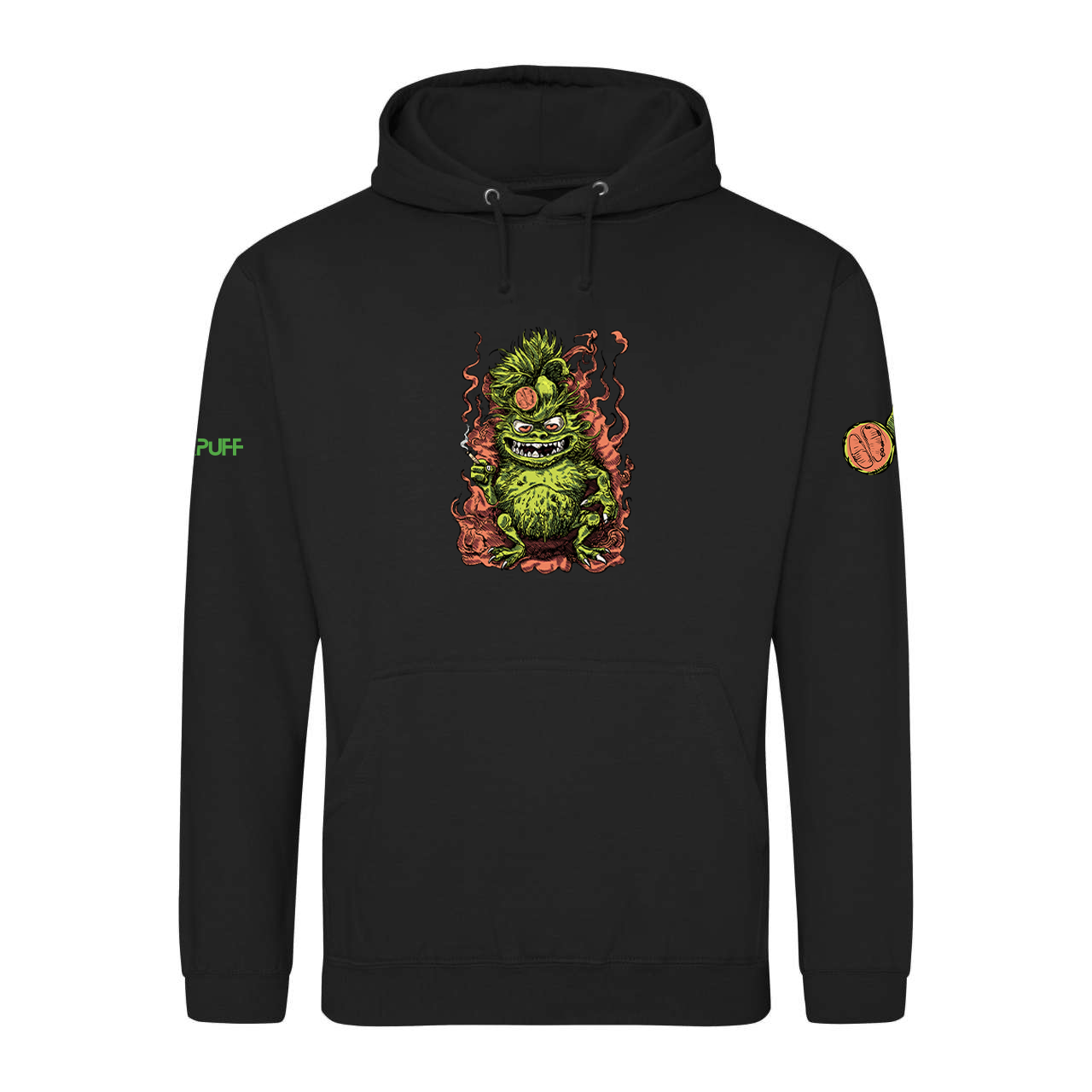 Μαύρο hoodie με κίτρινο λογότυπο Canapuff στην πλάτη