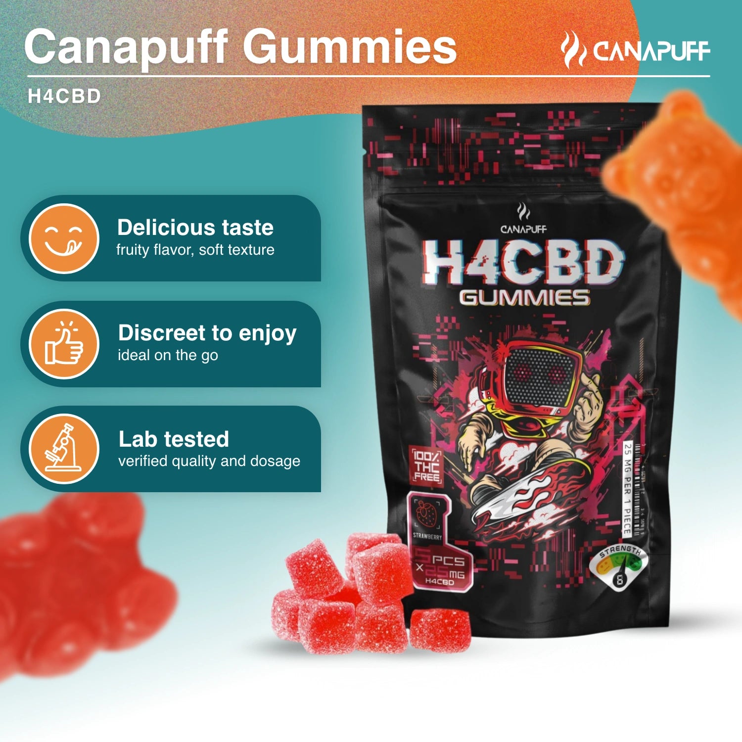 H4CBD Gummies - Strawberry - Canapuff