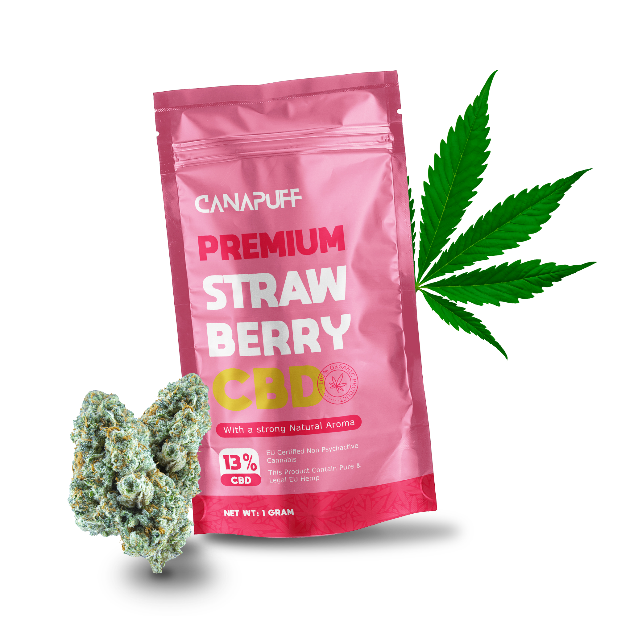 Canapuff - Braškė 13% - CBD žiedai