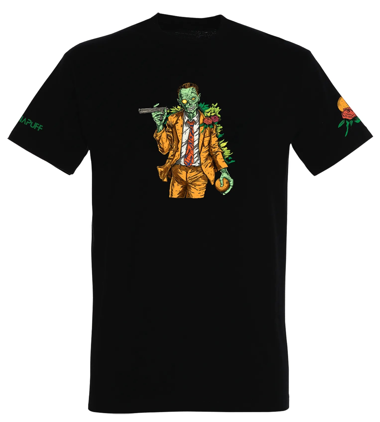 Canapuff T-Shirt in het zwart met een groene zombie erop