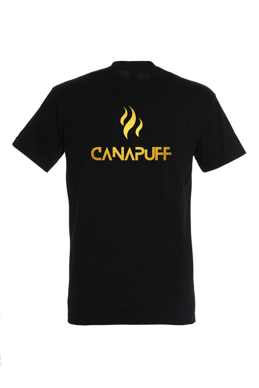 Camiseta negra con gran logo de Canapuff en el pecho