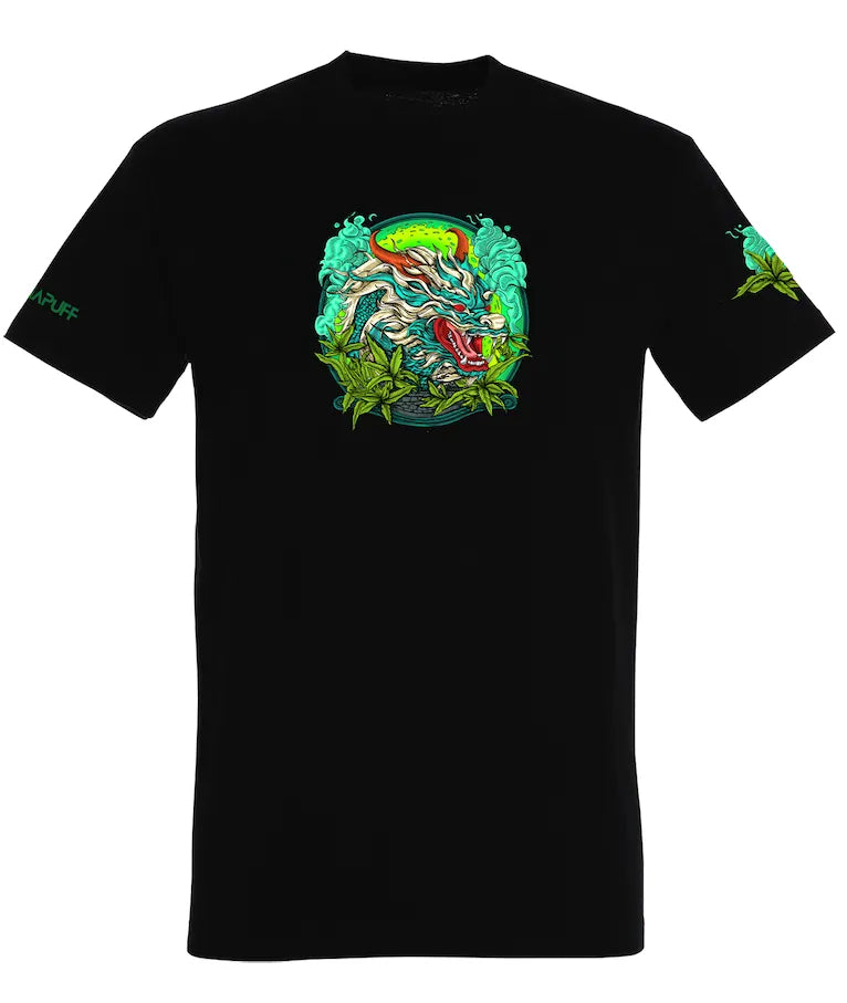 Canapuff T-shirt in het zwart met een draak en felle kleuren