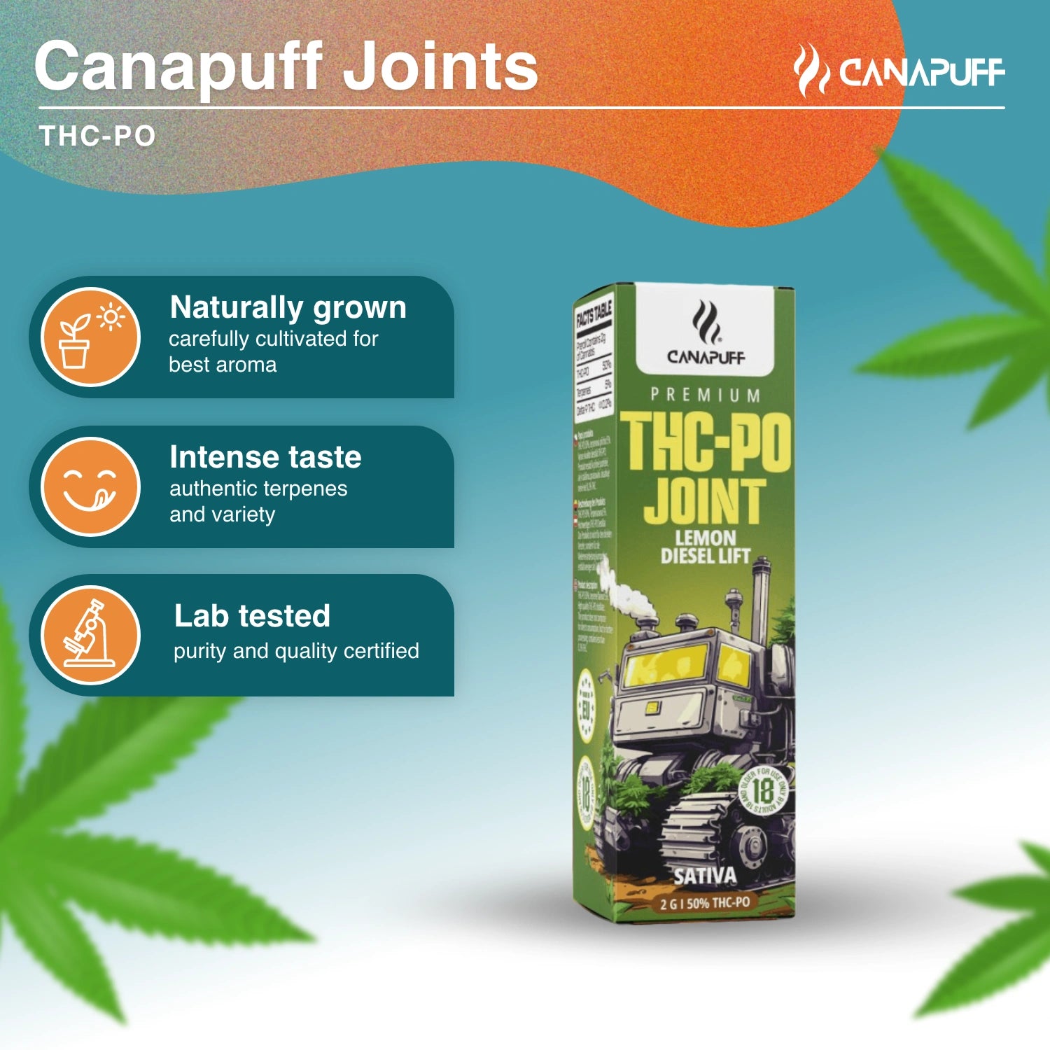 THC-PO Joint Lemon Diesel Lift 50% 2g - Canapuff