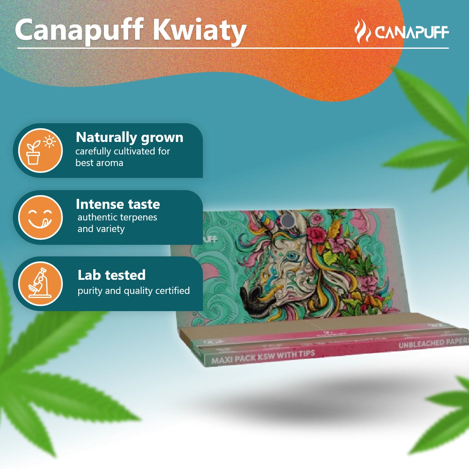 Canapuff cigarettapapír - Maxi Pack KSW filterekkel - Unicorn Piss