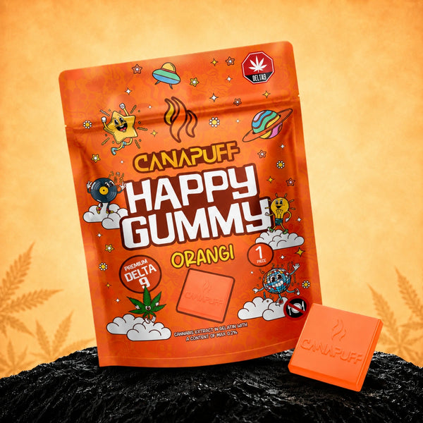 Gomas Canapuff Happy Gummies Delta-9 Orange, 1 unidade, goma com Delta-9 THC derivado de cânhamo