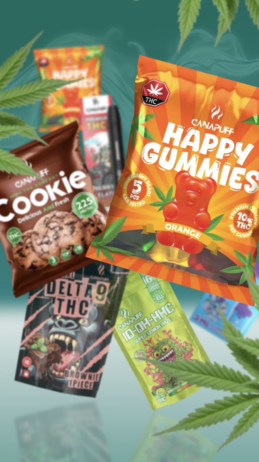 Canapuff Products with Green Backround 