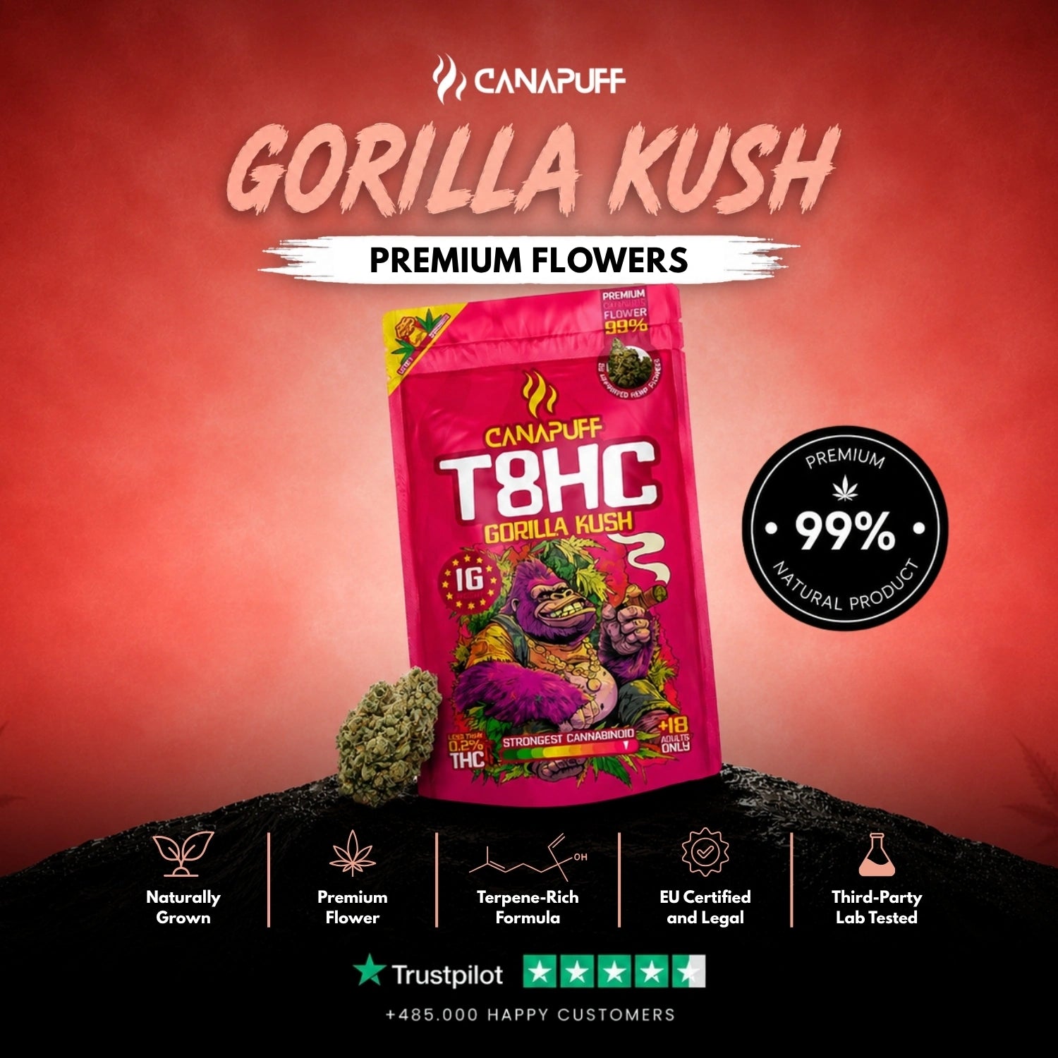 T8HC Kwiaty Gorilla Kush 99%