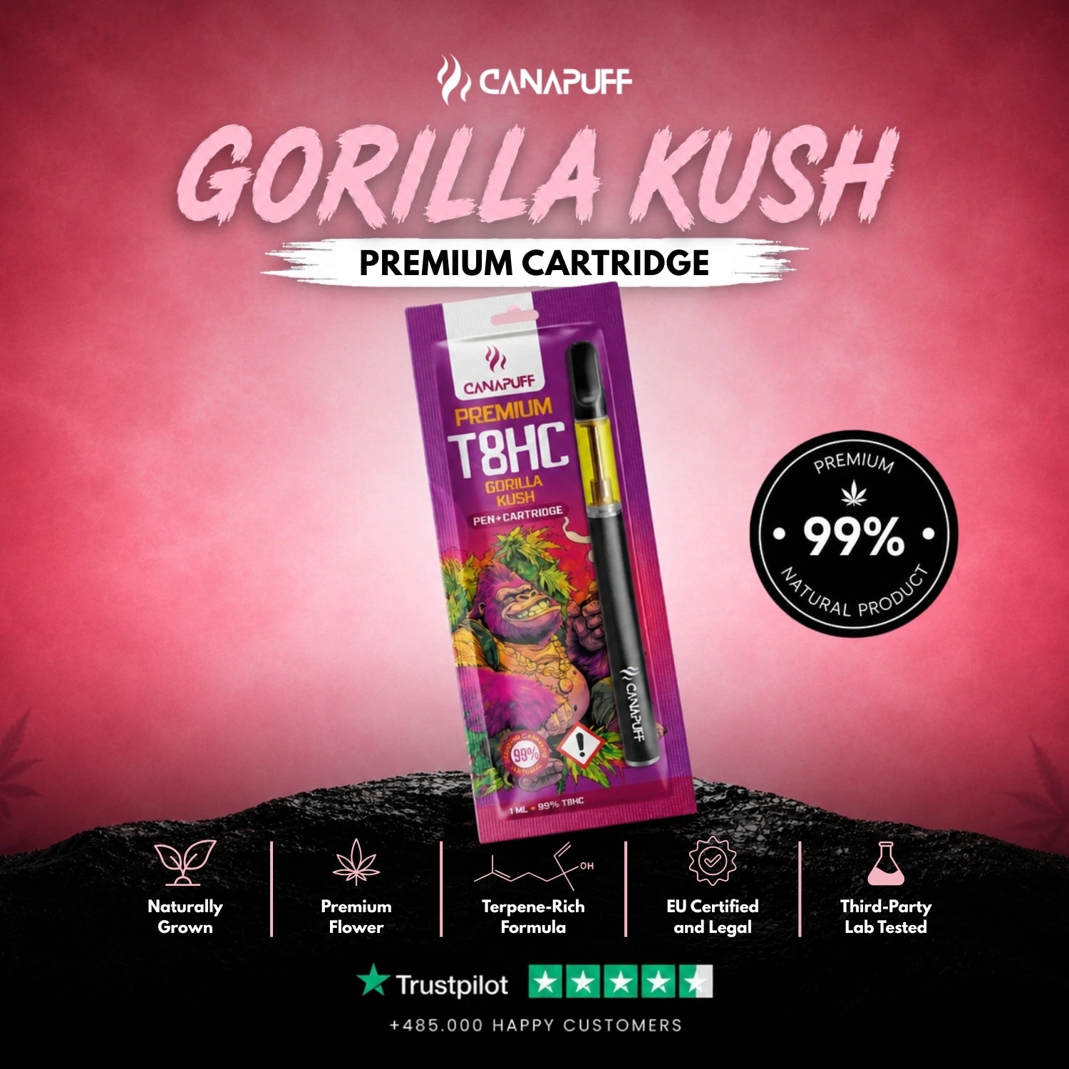 T8HC Pen+Cartridge Gorilla Kush 99%