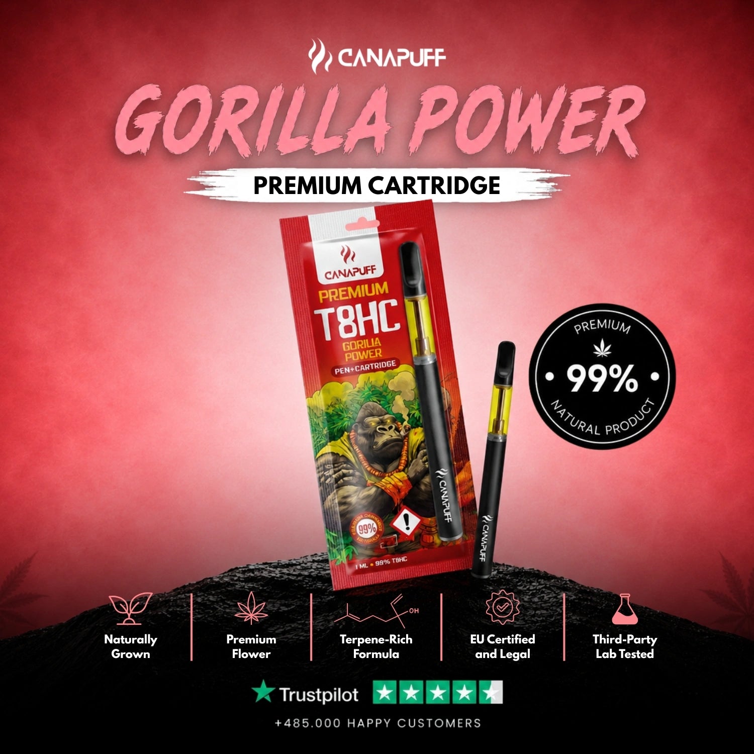 T8HC Pen+Cartridge Gorilla Power 99%
