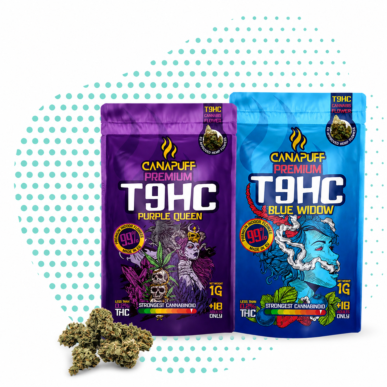 Canapuff T9HC Flowers packs with dried buds
