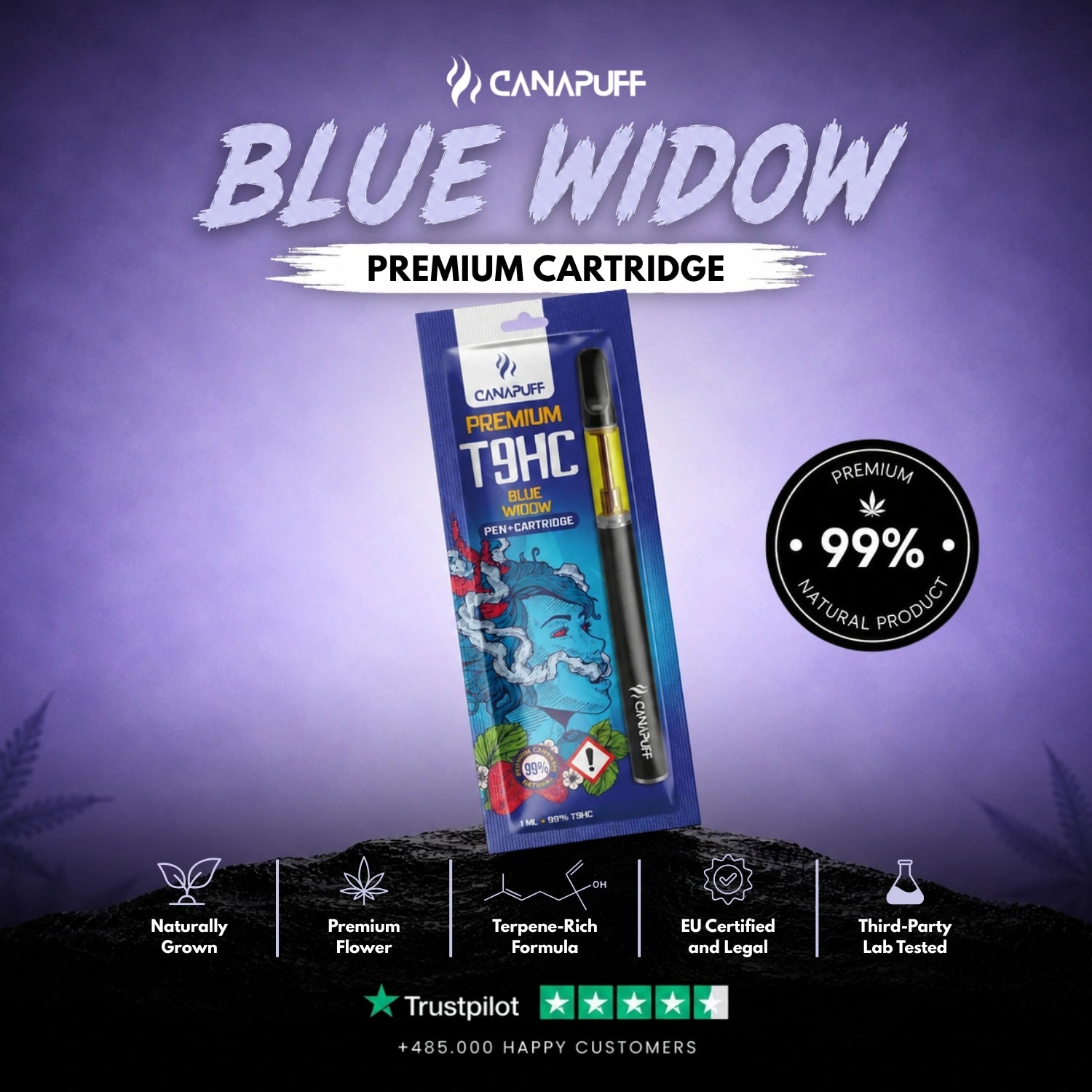 T9HC Pen+Cartridges Blue Widow 99%