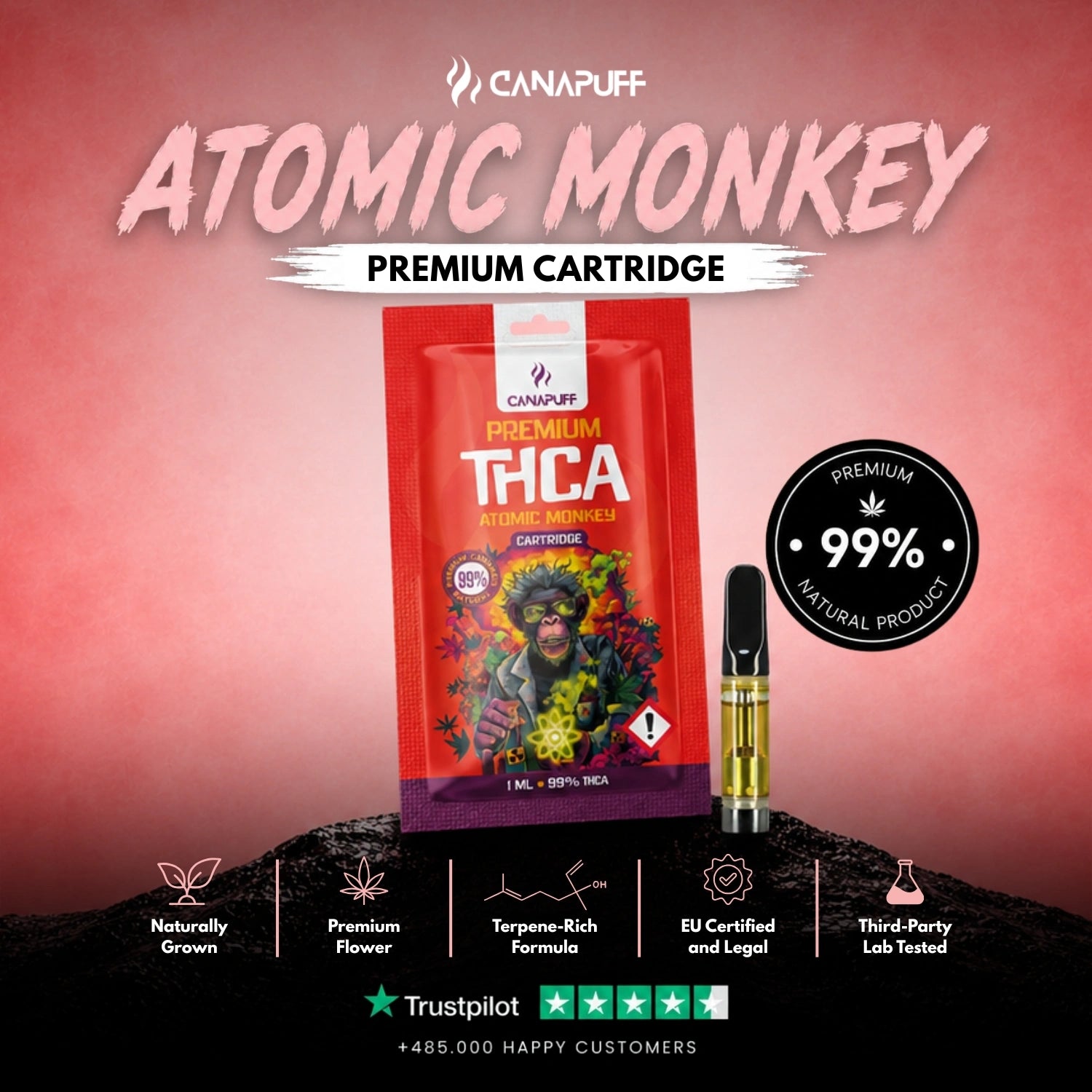THCA Cartridge Atomic Monkey 99%
