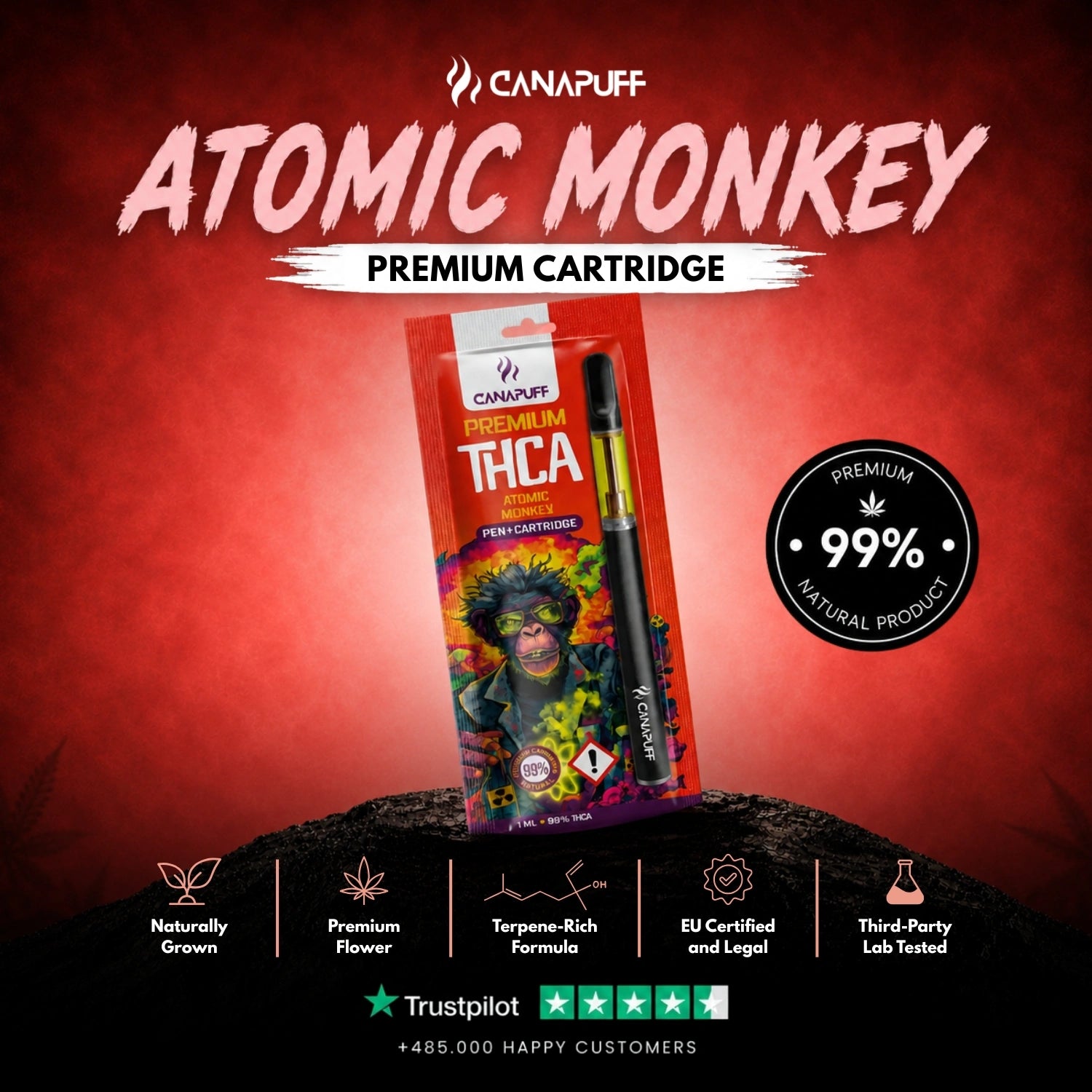 THCA Pen+patron Atomic Monkey 99%