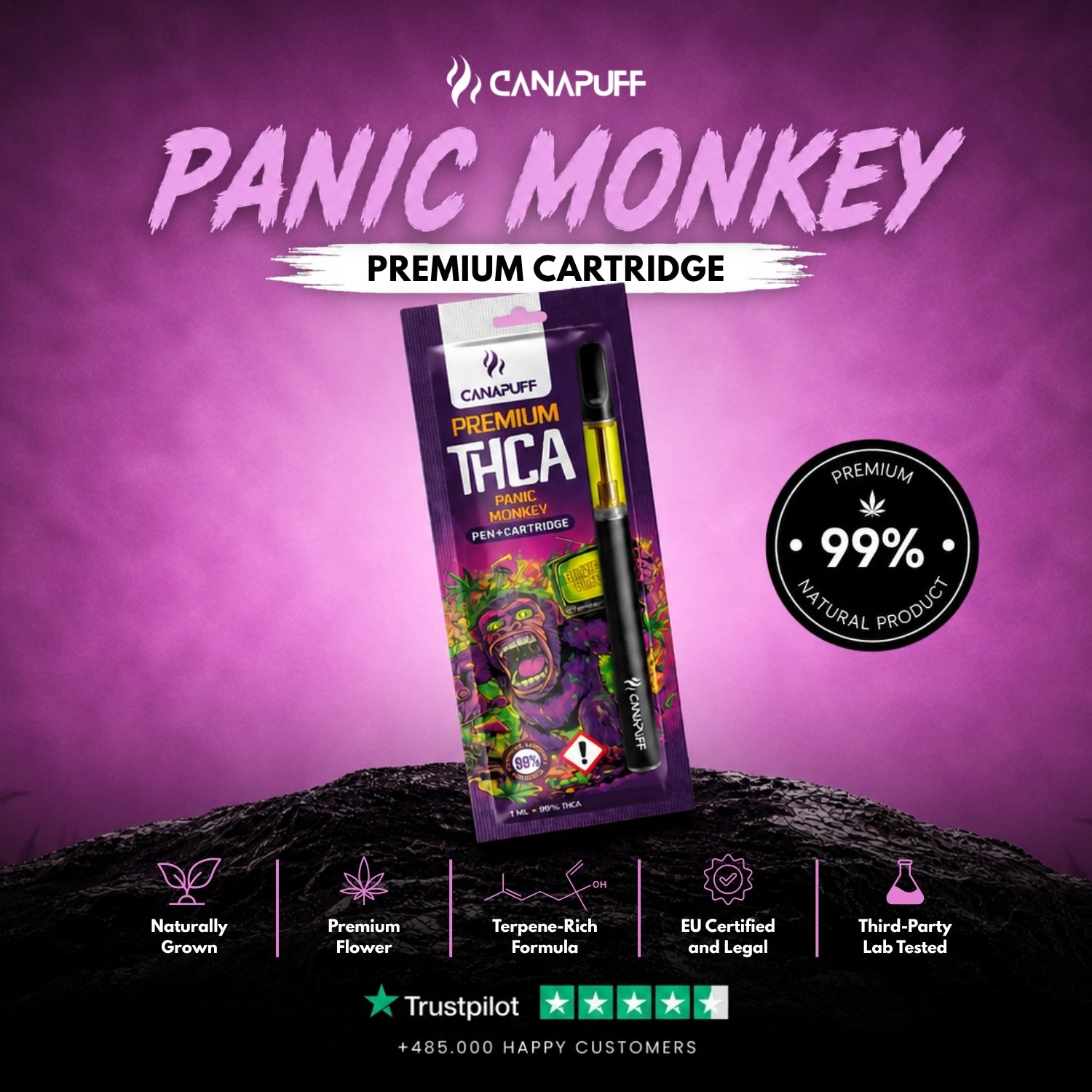 THCA Pen+patron Panic Monkey 99%