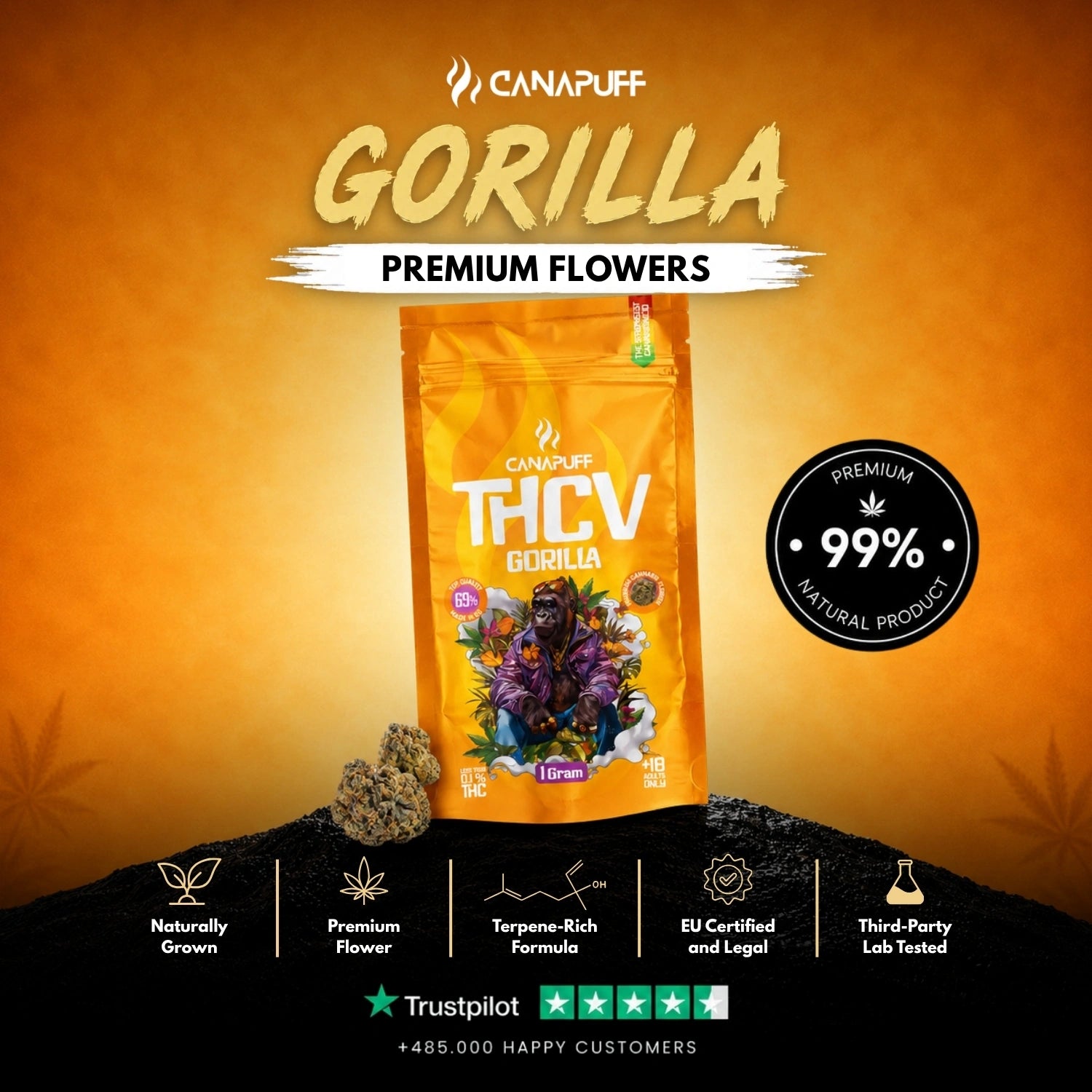 THCv Gėlės Gorilla 69%