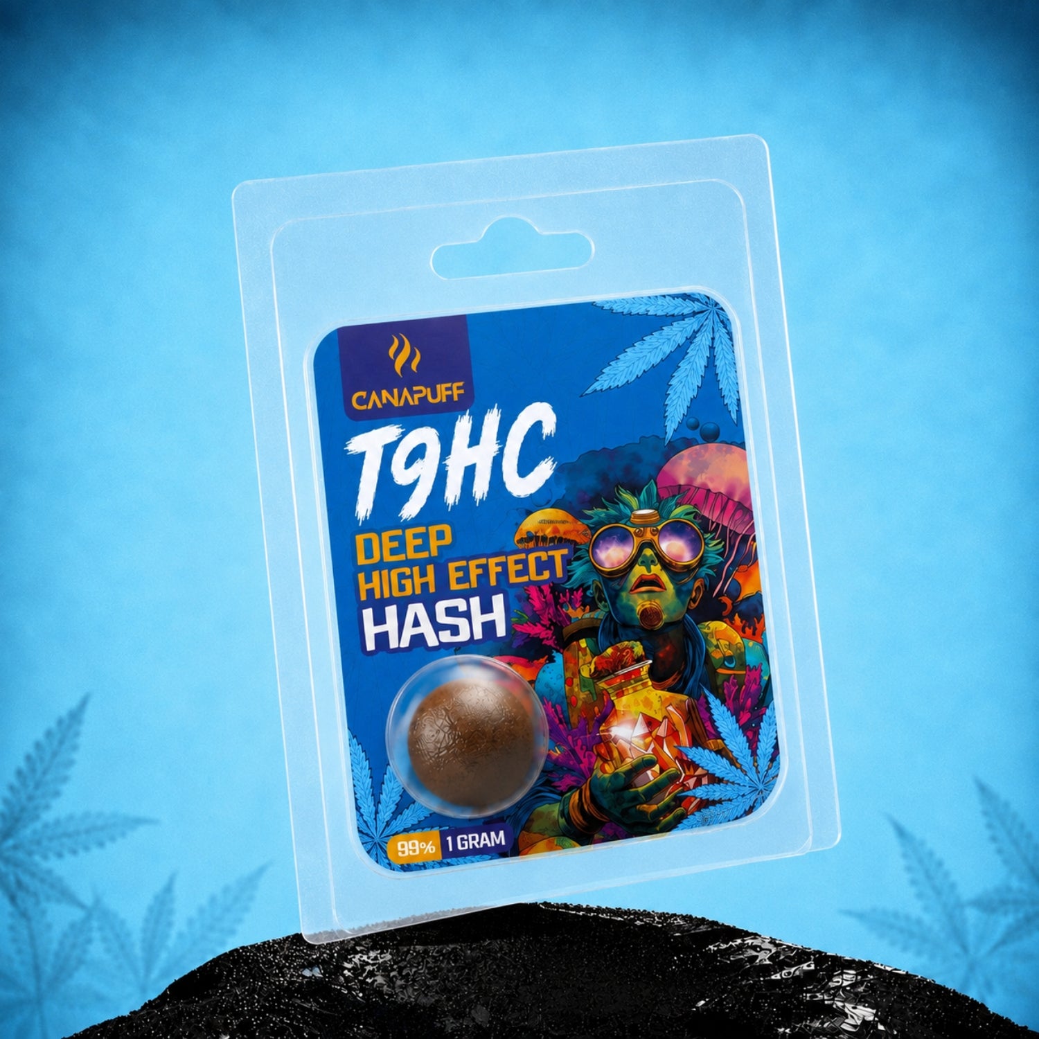 Canapuff TⳊHC Deep High Effect hash, 1 gram, 99% strength in blister packaging