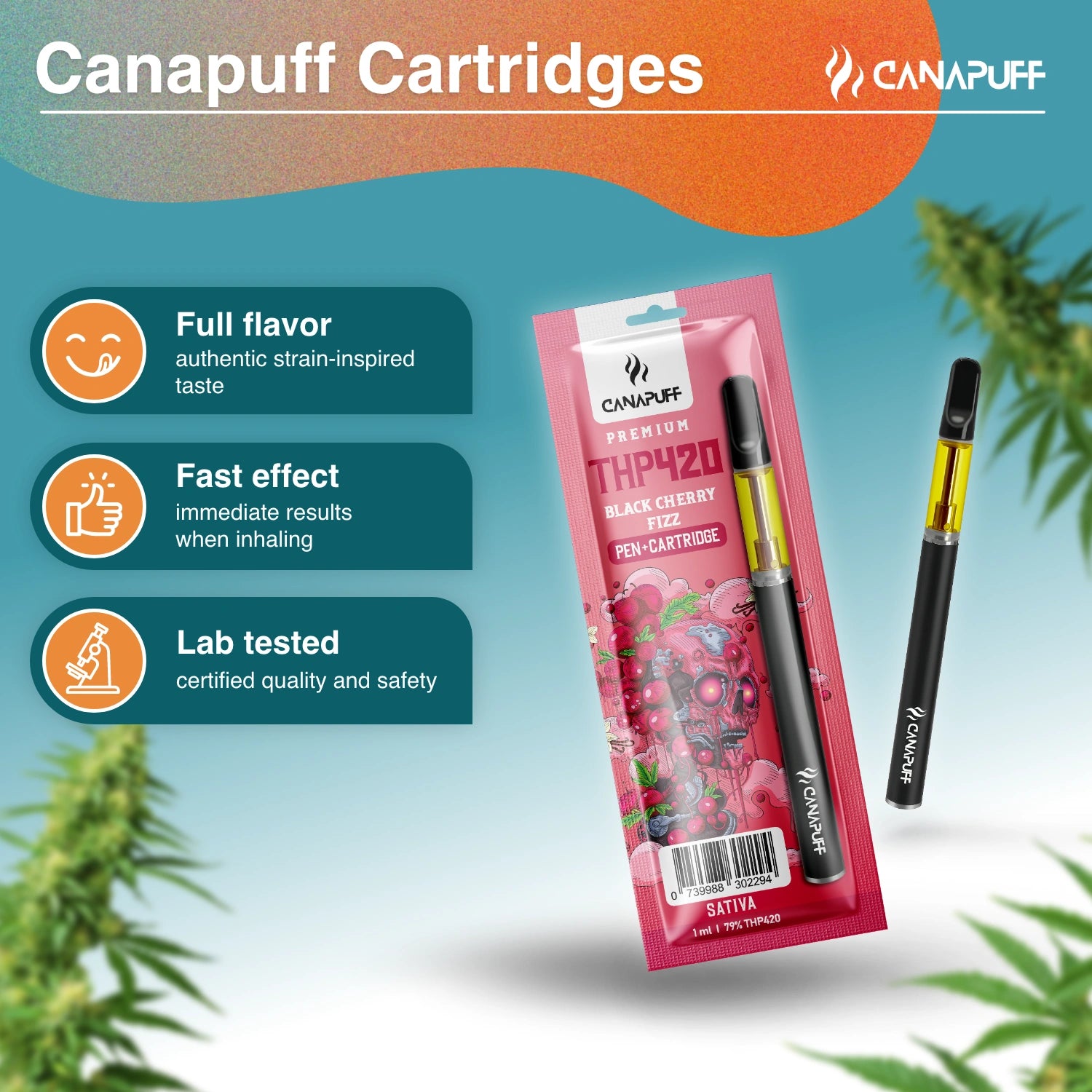 Canapuff - Juodoji vyšnia Fizz - THP420 79% - Rašiklis + Kasetė