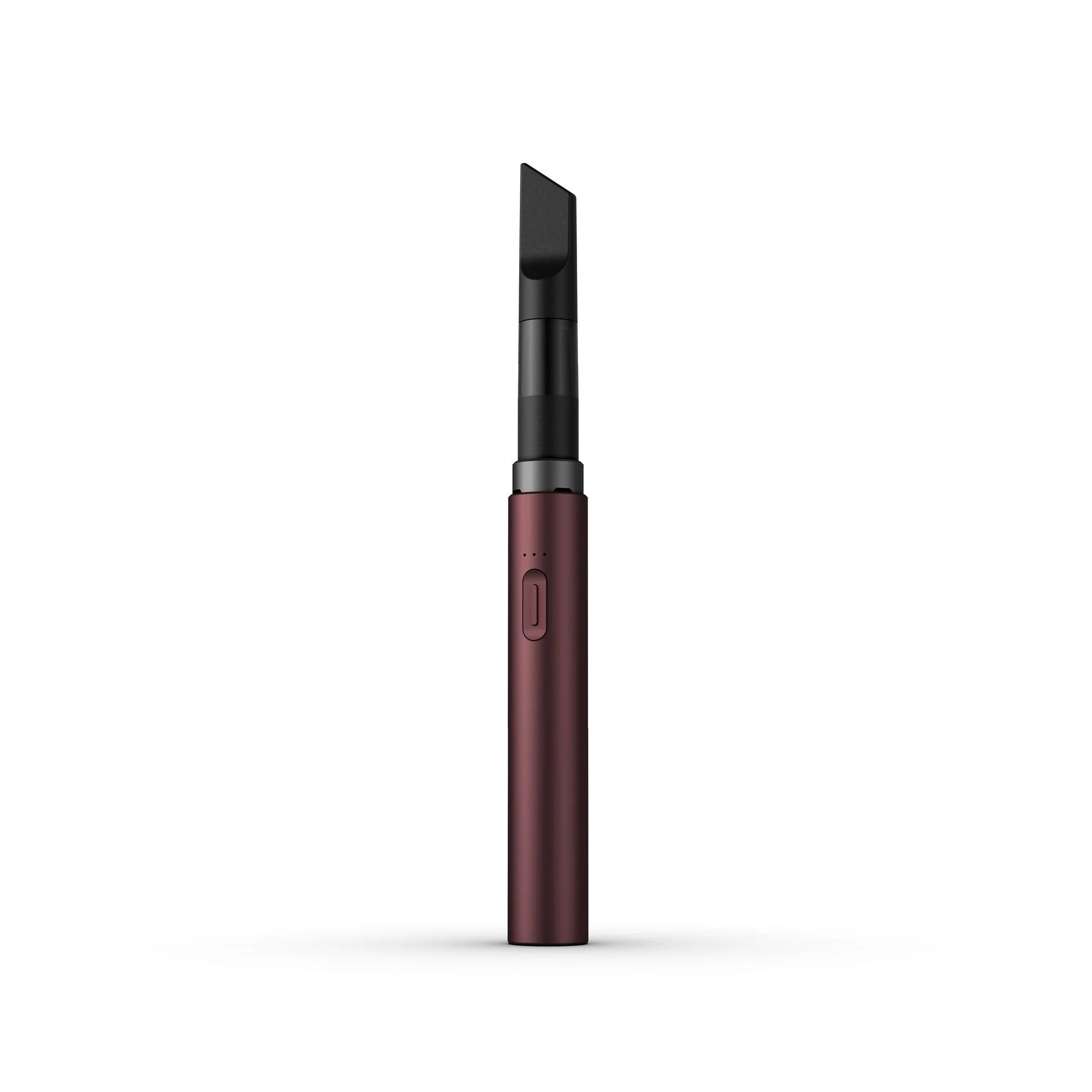 Maroon vaporizer pen with a flat mouthpiece