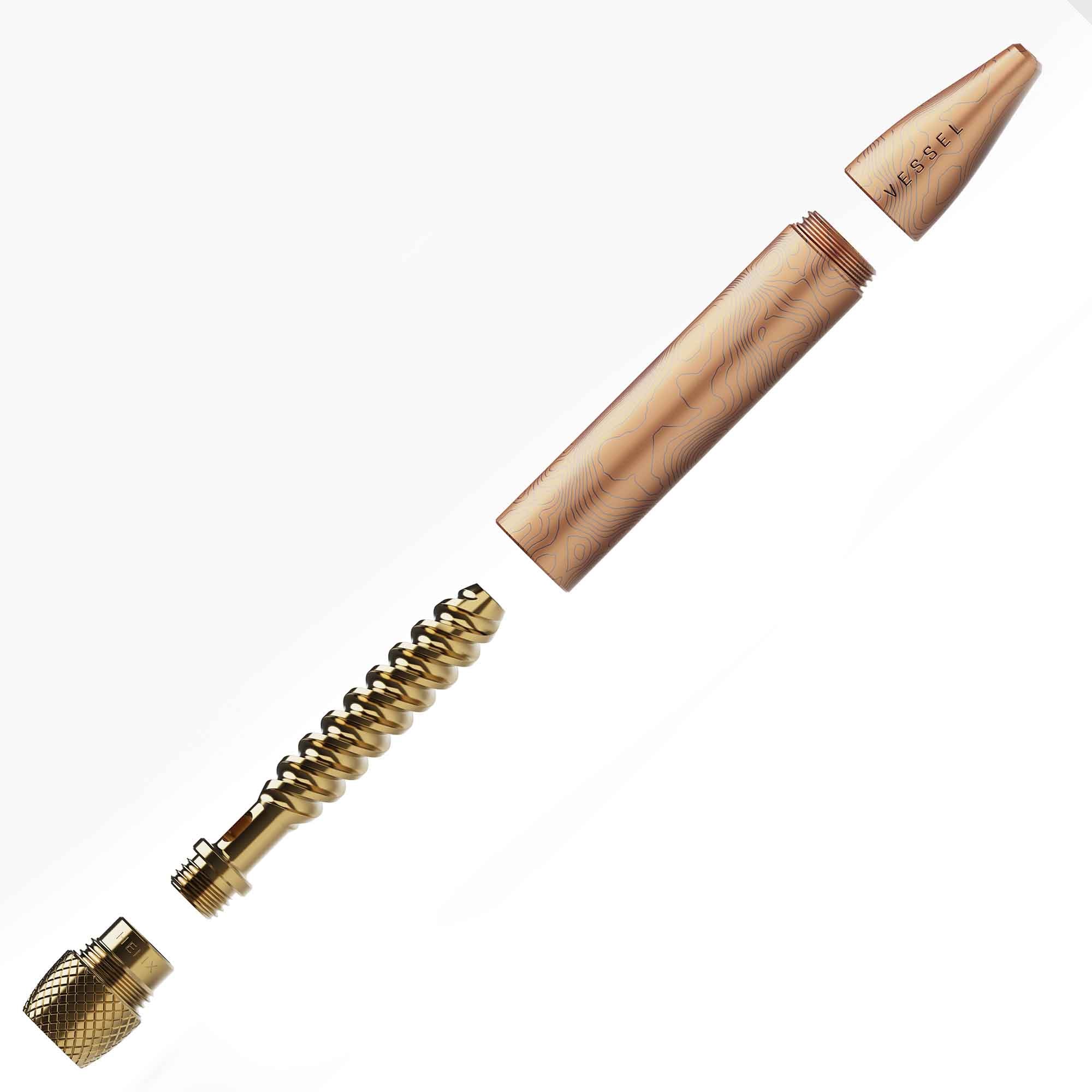 Vessel pen disassembled with gold and blue design