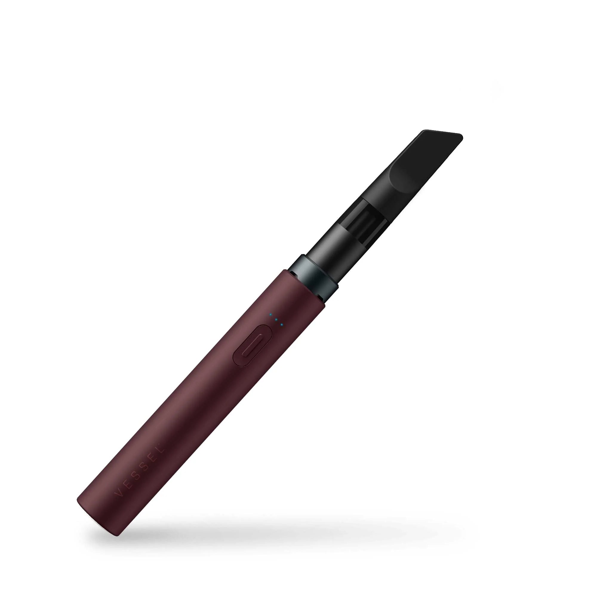 Maroon vaporizer pen with a black mouthpiece